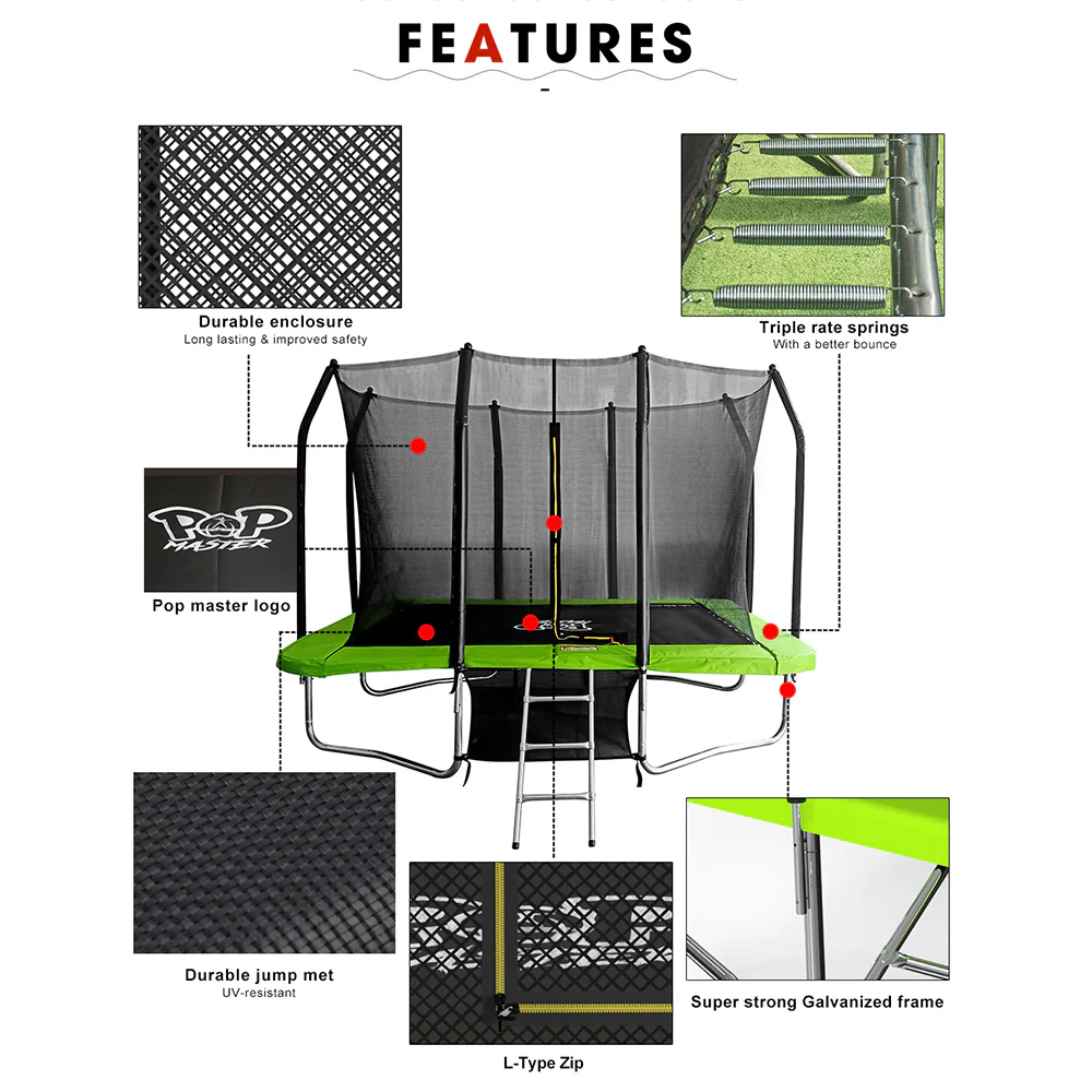 POP MASTER 7FT x 10FT Rectangular Trampoline with Spring Ladder Safety Net Kids - Image 6