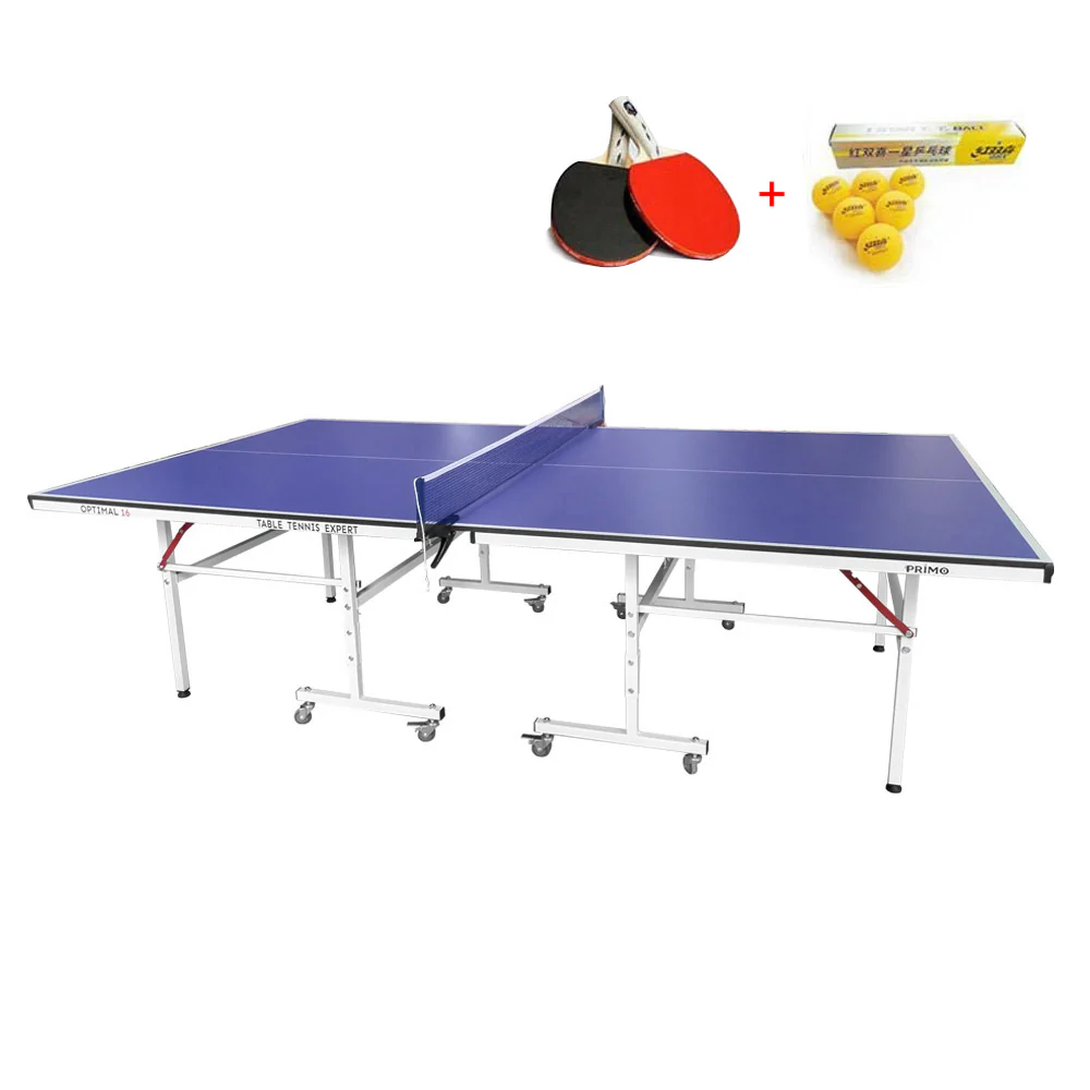 PRIMO Optimal 16mm Indoor  Blue Top Foldable Solo Play Table Tennis Pingpong Table-Bats Balls Net - Image 6