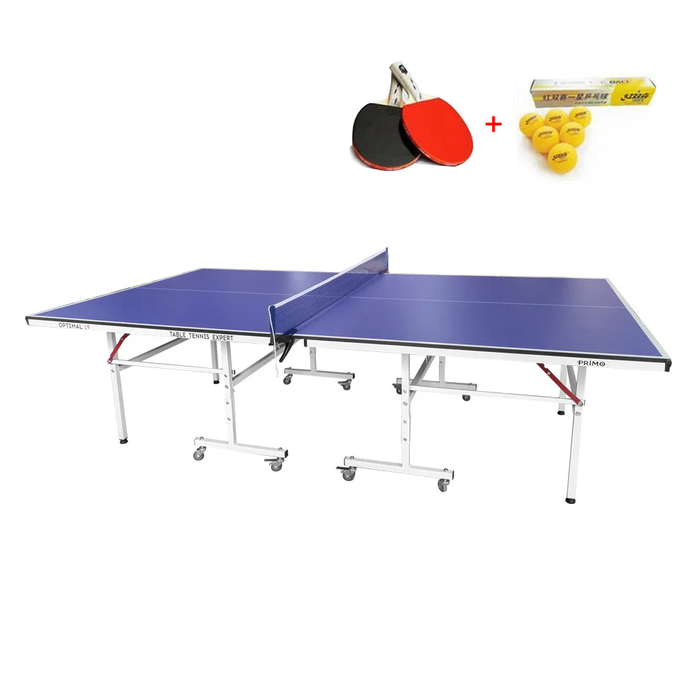 PRIMO Optimal 19mm Indoor Blue Foldable Solo Play Table Tennis Pingpong Table-Bats Balls Net - Image 3