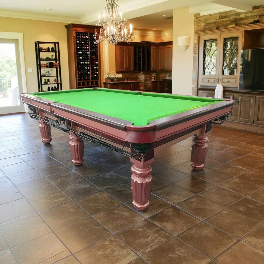 QUESLA 9FT Billiard Table - Oak Rail, Solid Oak Underframe, Genuine Leather Pockets, Bluestone Slate Surface, Free Accessories Package - Image 2