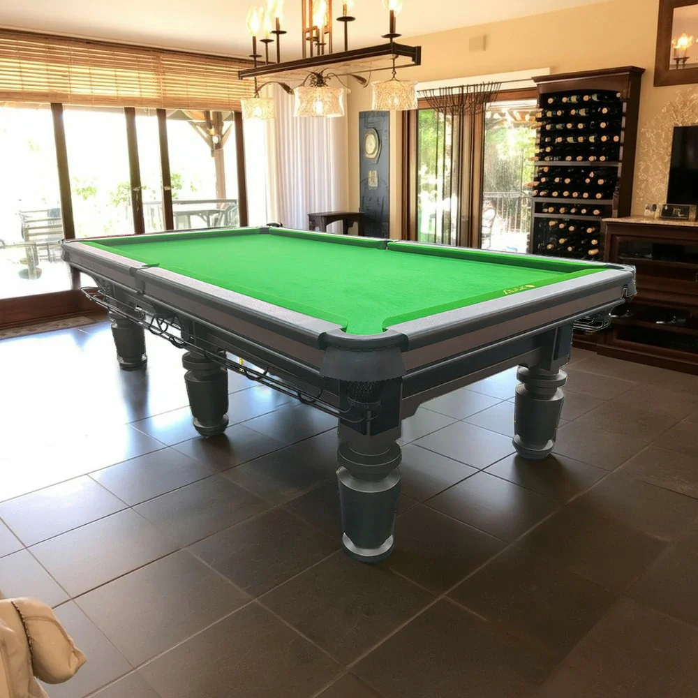 QUESLA 9FT Billiard Table - Solid Oak Frame, Copper Pockets, Bluestone Slate Surface, Durable Precision Play, Free Accessories Package - Grey - Image 2
