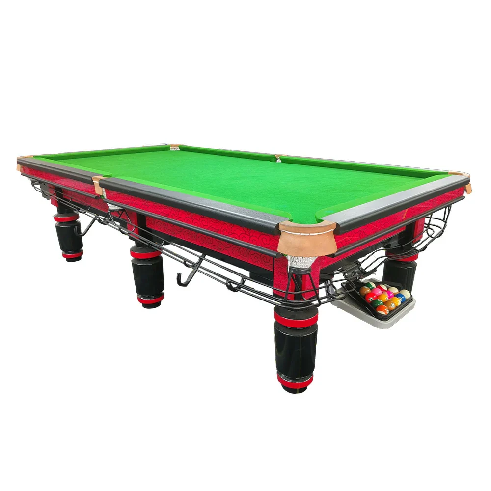 QUESLA 9FT Billiard Table - Solid Oak Frame, Copper Pockets, Bluestone Slate Surface, Durable Precision Play, Free Accessories Package - Red