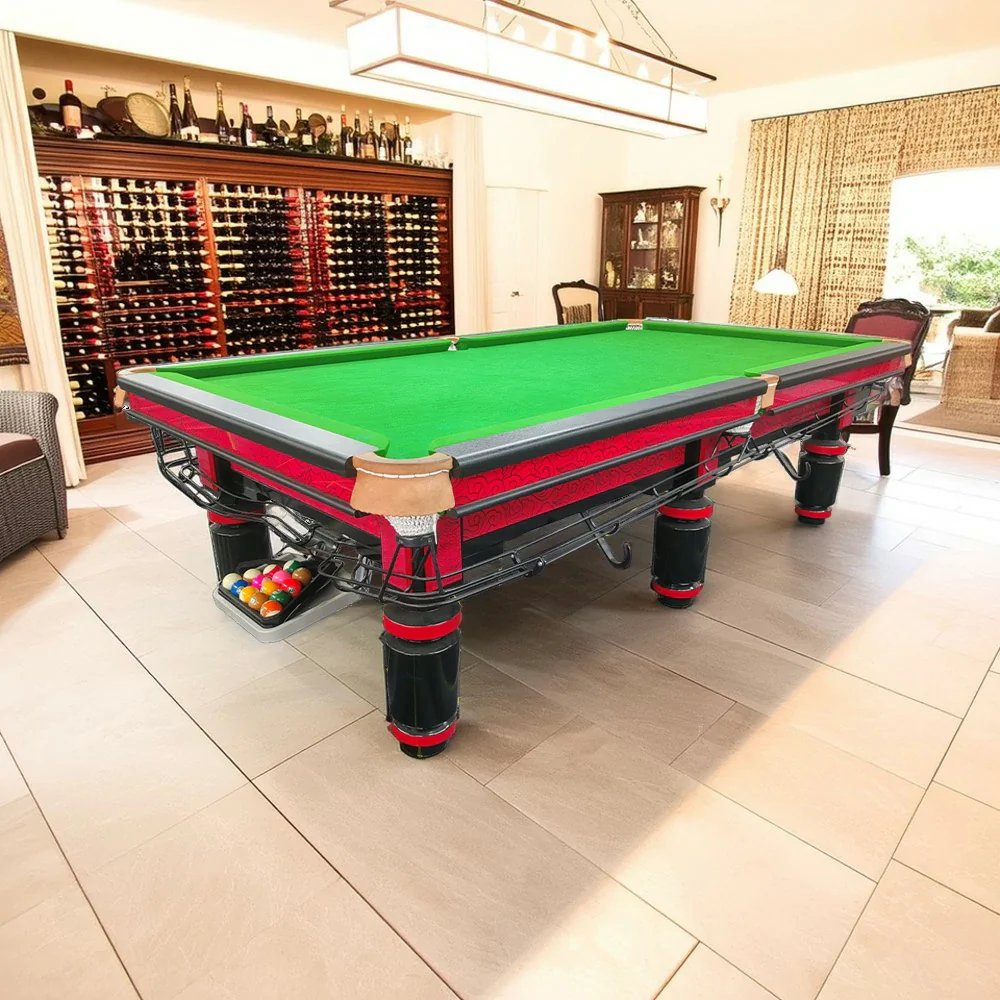 QUESLA 9FT Billiard Table - Solid Oak Frame, Copper Pockets, Bluestone Slate Surface, Durable Precision Play, Free Accessories Package - Red - Image 4