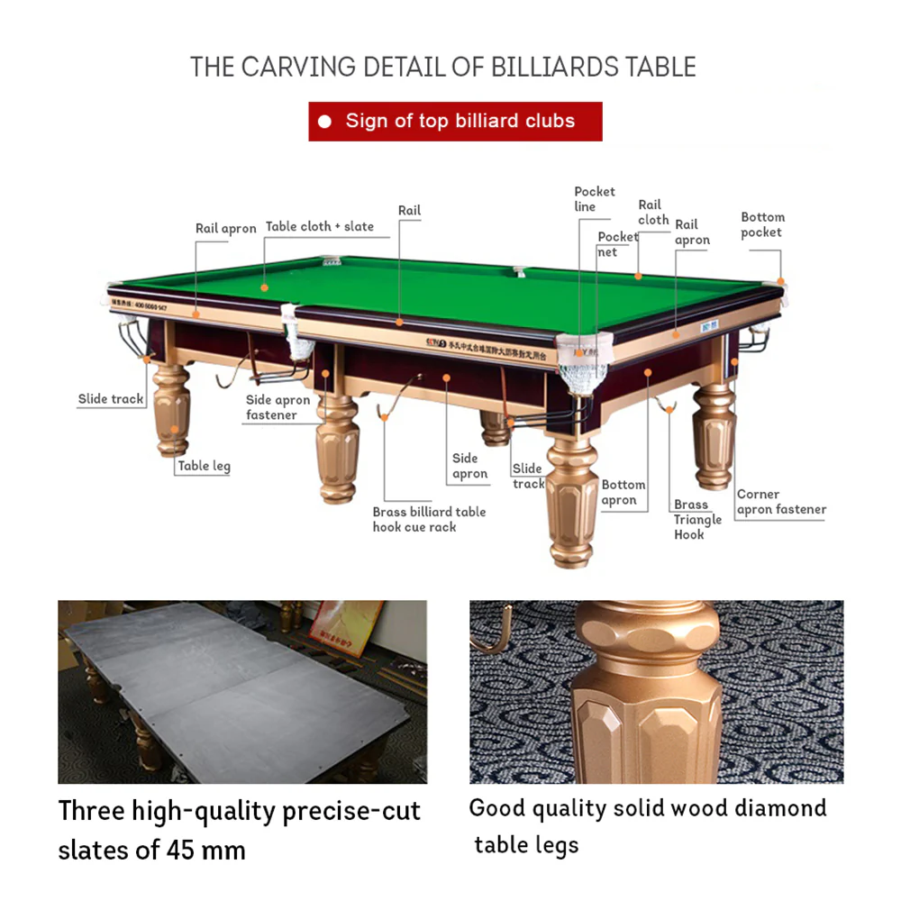 JOY Q8 9FT Chinese Luxury Slate Table Pool Table Gold Frame - Image 6