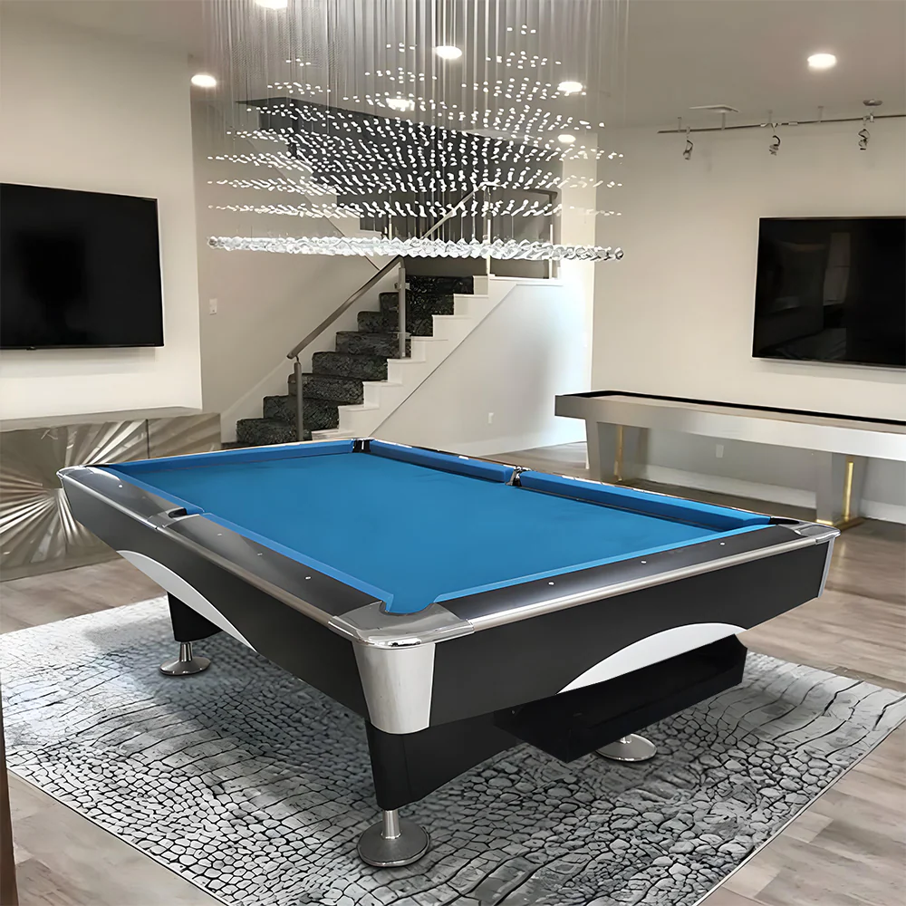 QUESLA 4D 9FT Slate Pool Snooker Table Billiards Table - Oak&Blue - Image 4