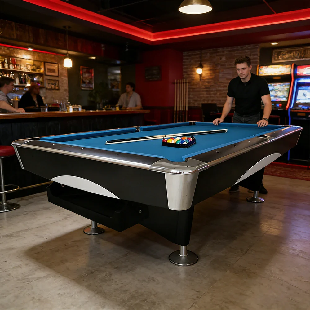 QUESLA 4D 9FT Slate Pool Snooker Table Billiards Table - Oak&Blue - Image 6