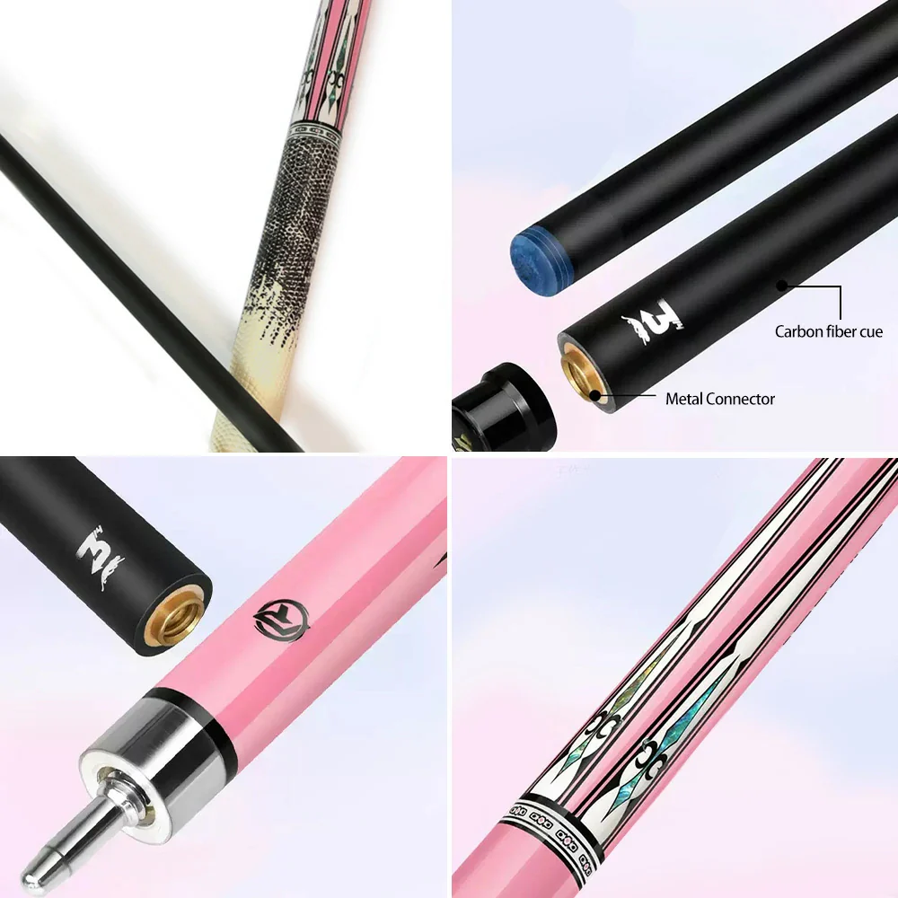 RB Professional 2-Piece Carbon Fiber Billiard Cue Set - 147cm Pool Cue with Leather Handle - Pink - Image 3