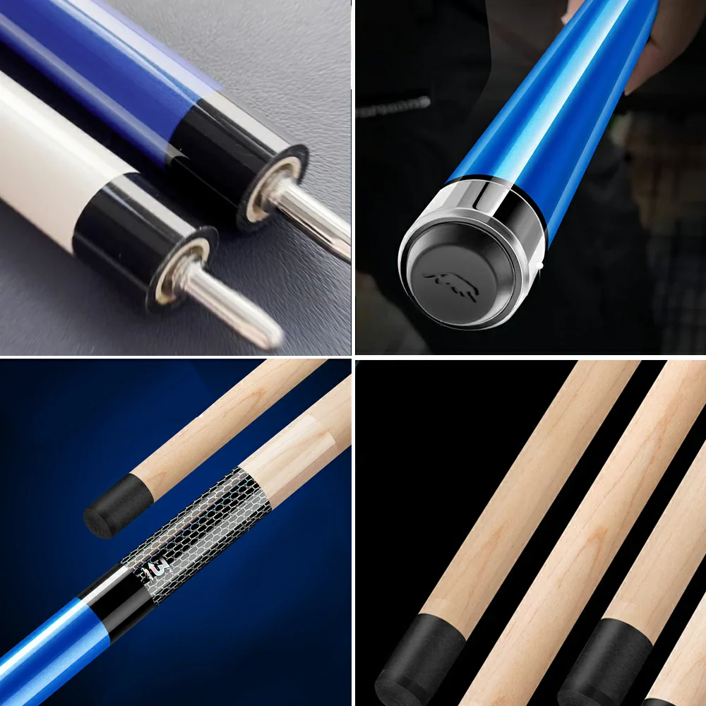 RB Professional 2-Piece Maple Billiard Cue Set - 147cm Pool Cue with 13.5mm Tip & Leather Handle - Blue - Image 3