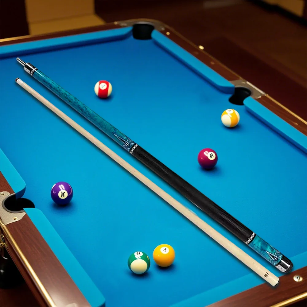 RB High-End 147cm Billiard Cue with 12.5cm Tip Smooth Handle & Leather Handle - Blue - Image 4