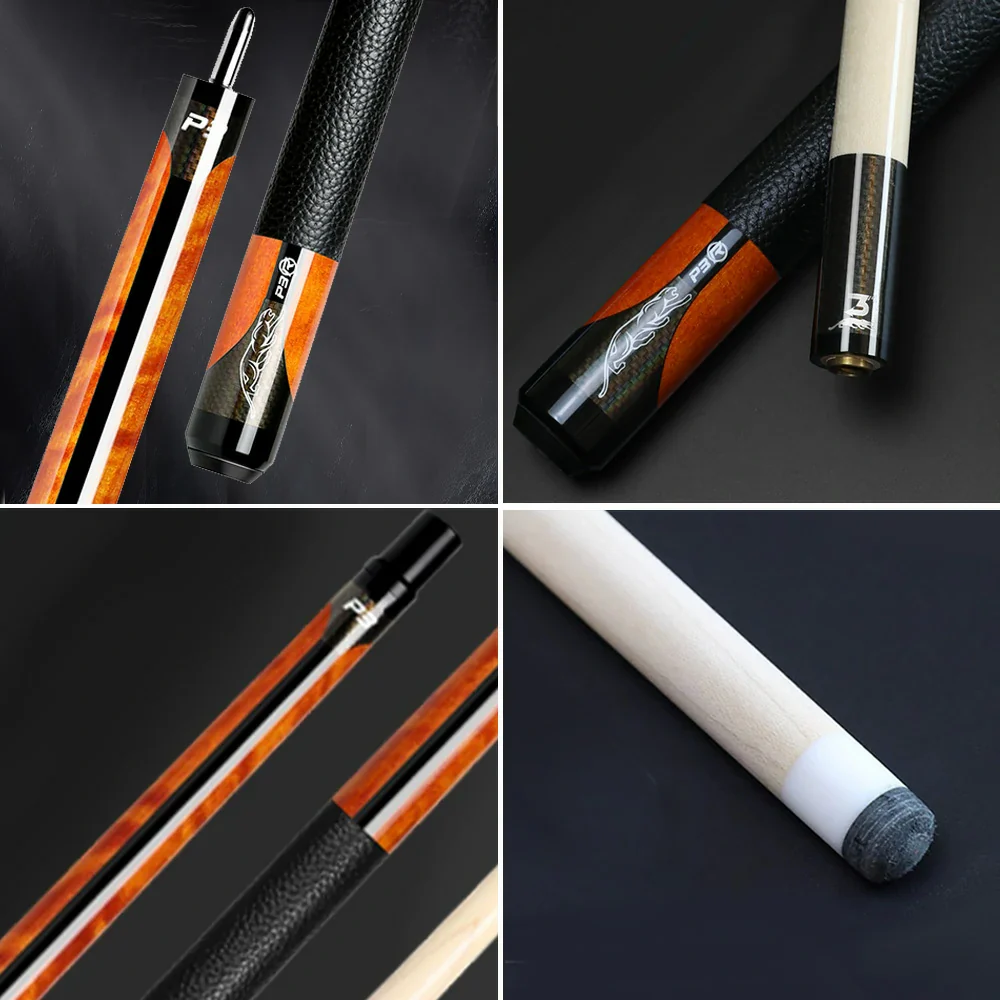 RB Professional Maple Billiard Cue 11.5/13mm Tip, 147cm Leather Grip with Cue Case - Orange - Image 3