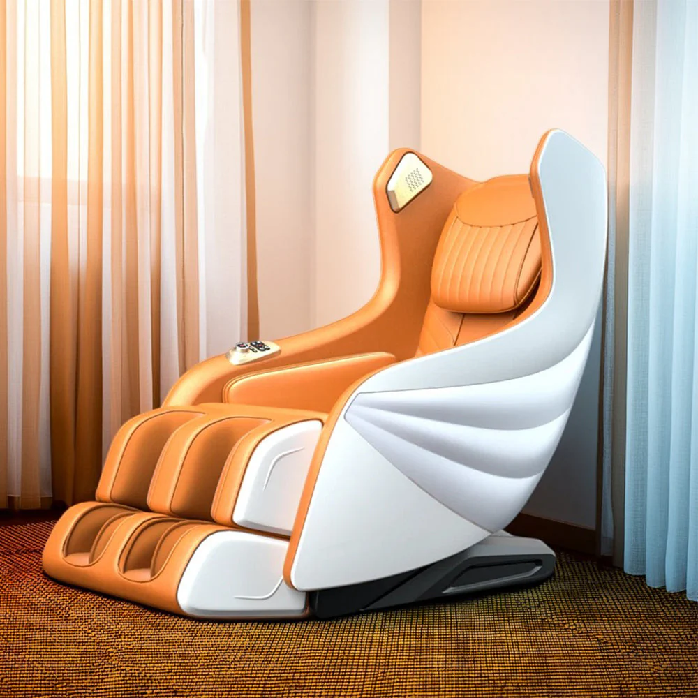 RELAXA X10 WarmBack Function Shell Handrail Design Massage Chair-WhiteOrange/BlueGrey - Image 2