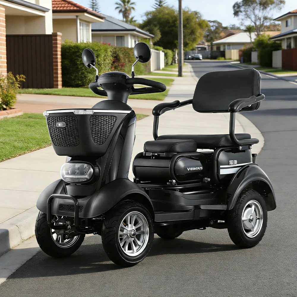 ROLLUX BOOM-3 Electric Mobility Scooter - 48V 20Ah Lead-Acid Battery, 20km/h Max Speed, 33km Range, Four-Wheel Stable Design, LED Lighting & Front Basket - Black - Image 2