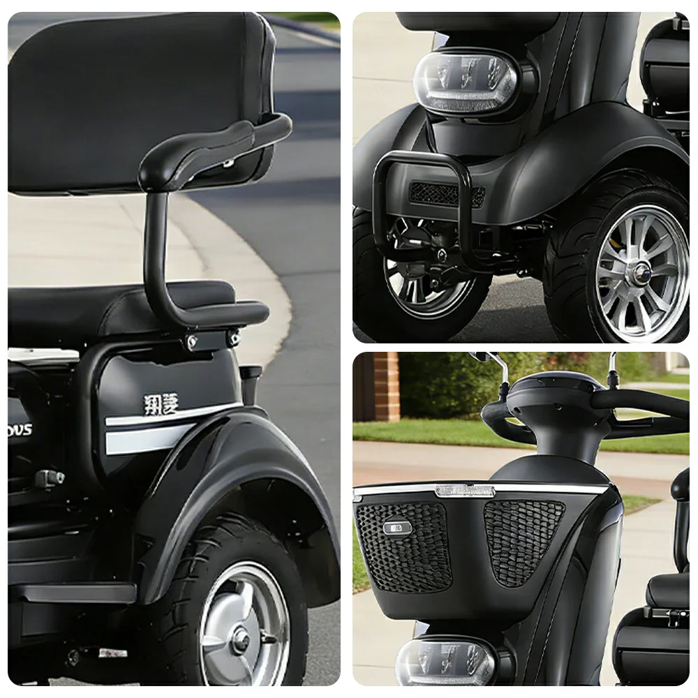 ROLLUX BOOM-3 Electric Mobility Scooter - 48V 20Ah Lead-Acid Battery, 20km/h Max Speed, 33km Range, Four-Wheel Stable Design, LED Lighting & Front Basket - Black - Image 3