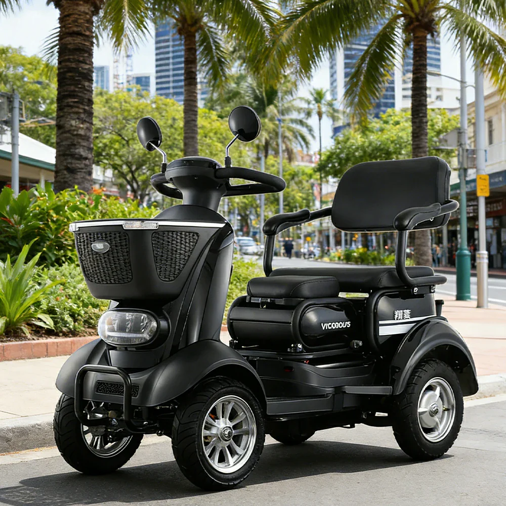 ROLLUX BOOM-3 Electric Mobility Scooter - 48V 20Ah Lead-Acid Battery, 20km/h Max Speed, 33km Range, Four-Wheel Stable Design, LED Lighting & Front Basket - Black - Image 4