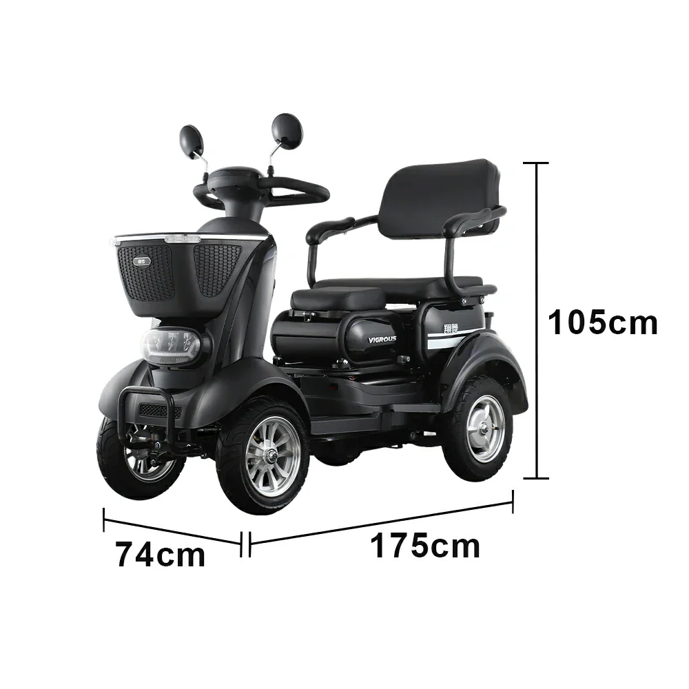 ROLLUX BOOM-3 Electric Mobility Scooter - 48V 20Ah Lead-Acid Battery, 20km/h Max Speed, 33km Range, Four-Wheel Stable Design, LED Lighting & Front Basket - Black - Image 5