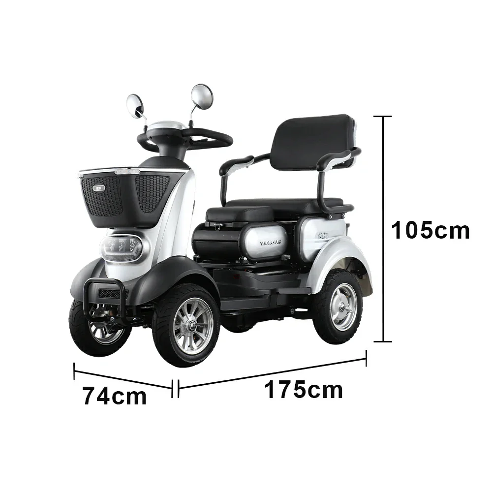ROLLUX BOOM-3 Electric Mobility Scooter - 48V 20Ah Lead-Acid Battery, 20km/h Max Speed, 33km Range, Four-Wheel Stable Design, LED Lighting & Front Basket - Silver - Image 5