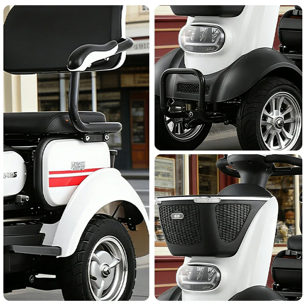 ROLLUX BOOM-3 Electric Mobility Scooter - 48V 20Ah Lead-Acid Battery, 20km/h Max Speed, 33km Range, Four-Wheel Stable Design, LED Lighting & Front Basket - White - Image 3
