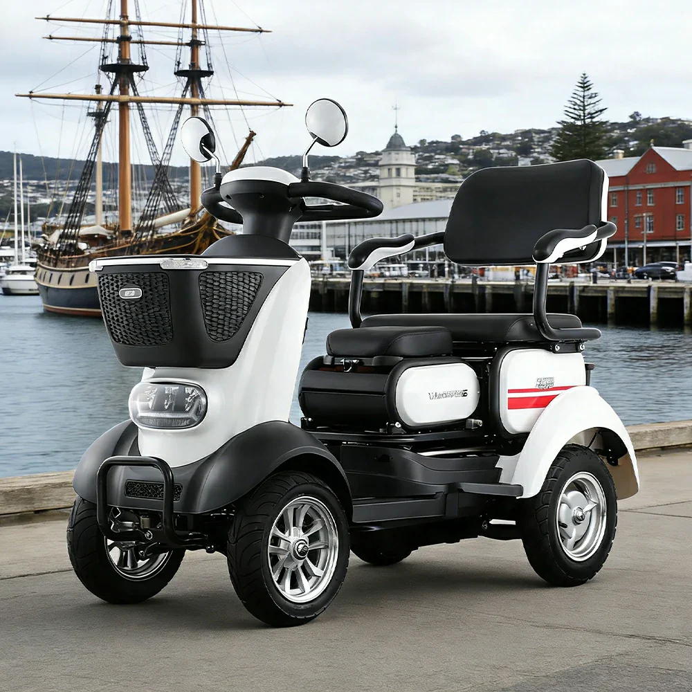 ROLLUX BOOM-3 Electric Mobility Scooter - 48V 20Ah Lead-Acid Battery, 20km/h Max Speed, 33km Range, Four-Wheel Stable Design, LED Lighting & Front Basket - White - Image 4