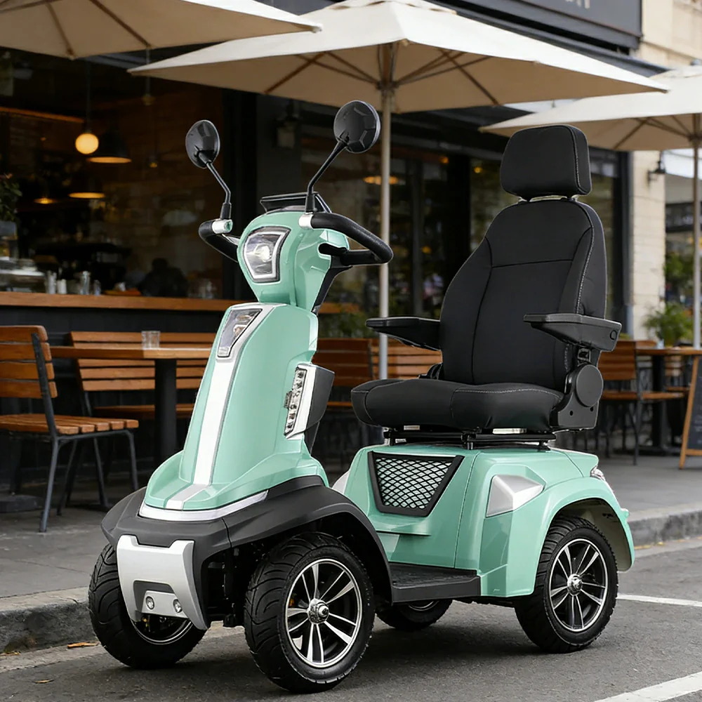 ROLLUX SPIRITE-3 Electric Mobility Scooter - Four-Wheel Stability, 48V 20Ah Battery, 40-45km Range, 20km/h Max Speed, Electromagnetic Brake, LED Lighting - Green - Image 4