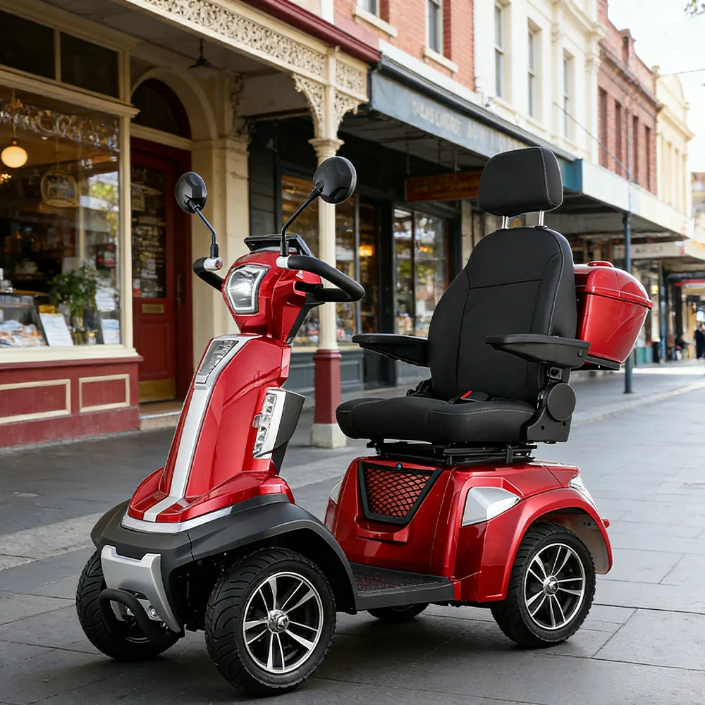 ROLLUX SPIRITE-3 Electric Mobility Scooter - Four-Wheel Stability, 48V 20Ah Battery, 40-45km Range, 20km/h Max Speed, Electromagnetic Brake, LED Lighting - Red - Image 2