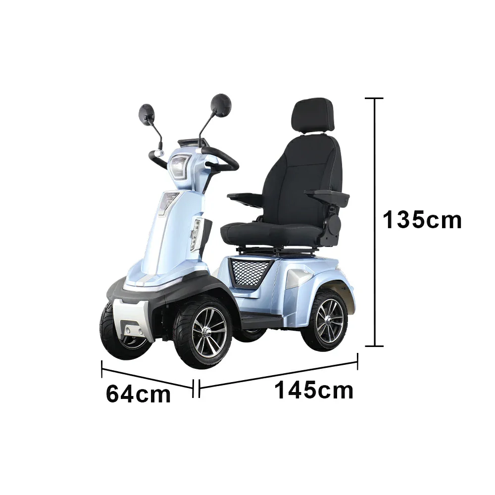 ROLLUX SPIRITE-3 Electric Mobility Scooter - Four-Wheel Stability, 48V 20Ah Battery, 40-45km Range, 20km/h Max Speed, Electromagnetic Brake, LED Lighting - Silver & Blue - Image 5