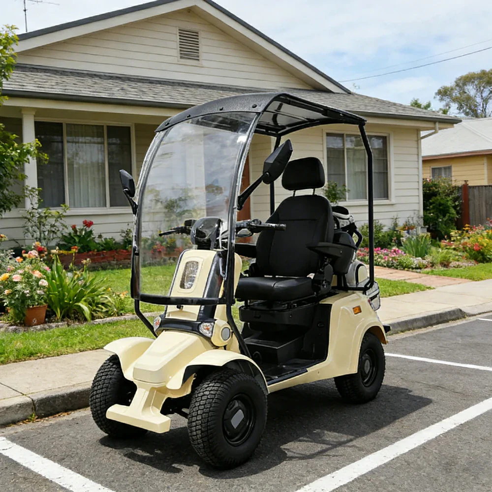 ROLLUX E4G 1000W Ternary Lithium Golf Mobility Scooter 300KG Capacity with Removable Battery, All-Terrain Turf Tyres & Full Canopy Weather Protection - Ivory White - Image 5