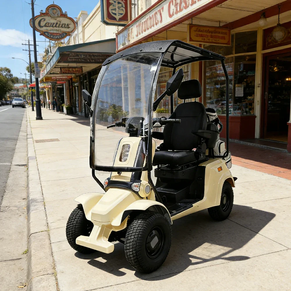 ROLLUX E4G 1000W Ternary Lithium Golf Mobility Scooter 300KG Capacity with Removable Battery, All-Terrain Turf Tyres & Full Canopy Weather Protection - Ivory White - Image 6