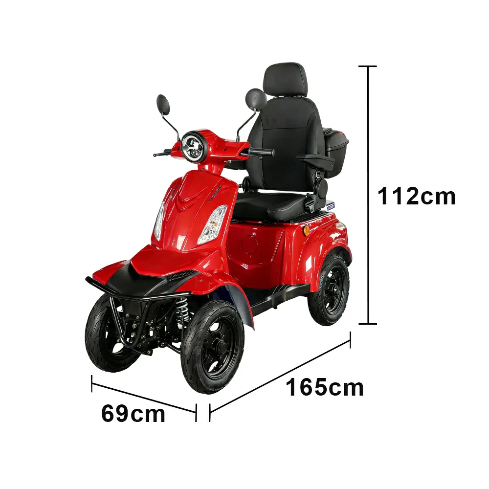 ROLLUX F2A 1000W 4 Wheels Mobility Scooter 300KG Weight Capacity - Red - Image 8