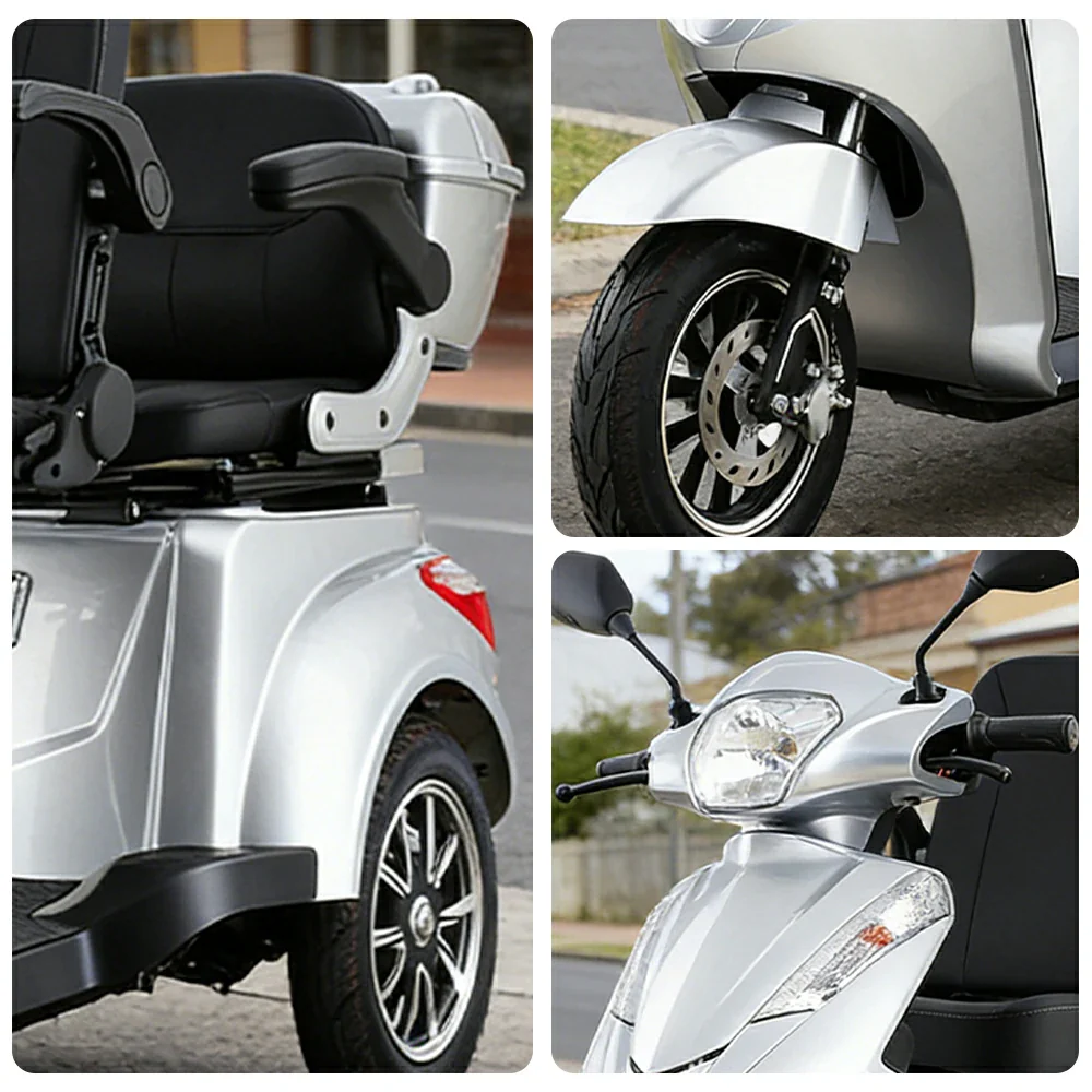 ROLLUX VISTA-2L Electric Mobility Scooter - Dual Seat Comfort, 60V 20Ah Battery, 40km Range, 25km/h Max Speed, Front Disc & Rear Drum Brakes, Rear Storage Box - Silver - Image 3