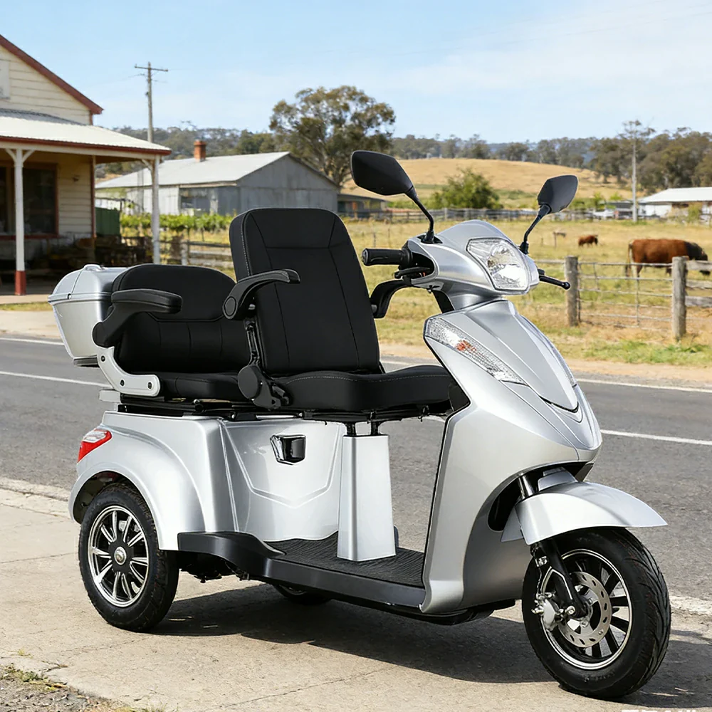 ROLLUX VISTA-2L Electric Mobility Scooter - Dual Seat Comfort, 60V 20Ah Battery, 40km Range, 25km/h Max Speed, Front Disc & Rear Drum Brakes, Rear Storage Box - Silver - Image 4
