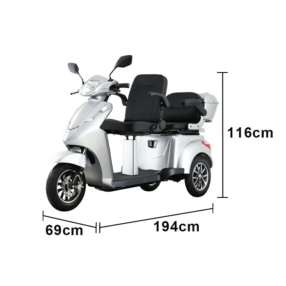 ROLLUX VISTA-2L Electric Mobility Scooter - Dual Seat Comfort, 60V 20Ah Battery, 40km Range, 25km/h Max Speed, Front Disc & Rear Drum Brakes, Rear Storage Box - Silver - Image 5