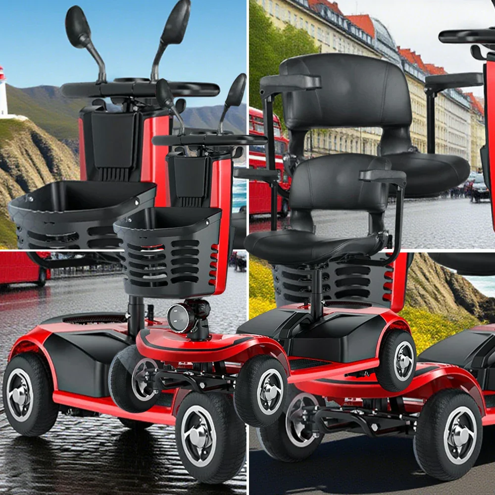 ROLLUX 350W Lightweight Mobility Scooter - 20Ah Lithium Battery, Compact 4-Wheel Design - Red - Image 3