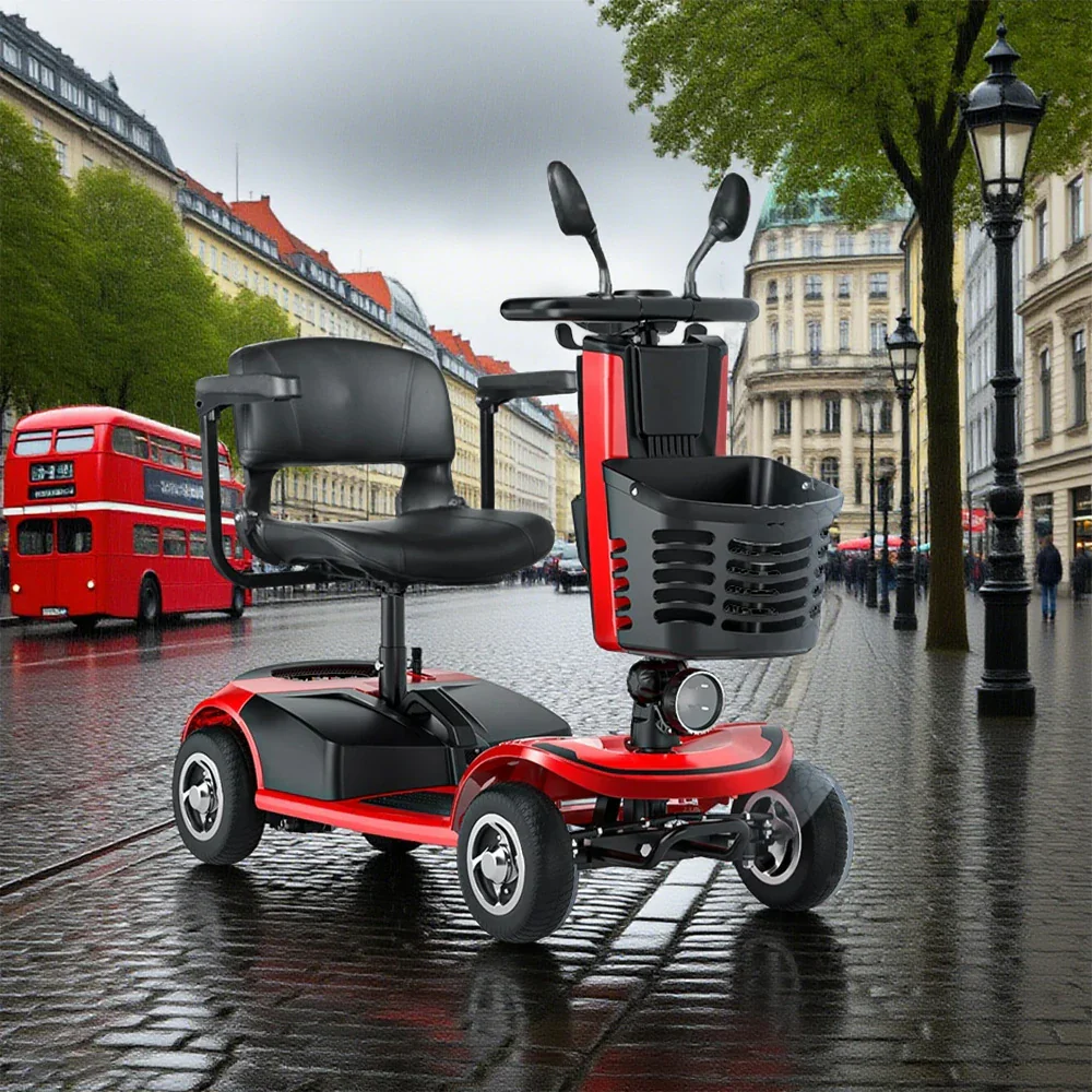 ROLLUX 350W Lightweight Mobility Scooter - 20Ah Lithium Battery, Compact 4-Wheel Design - Red - Image 4
