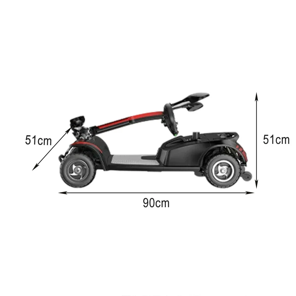 ROLLUX 350W Foldable Mobility Scooter - 20/30/40Ah Lithium Battery, 4-Wheel Design with Large Front Basket - Black - Image 6