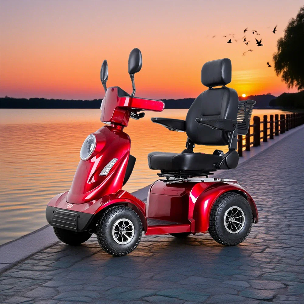 ROLLUX 800W Mobility Scooter - 40Ah Lithium Battery,4-Wheel Design with Cushioned High-Back Seat & Rear Storage Basket - Red - Image 2