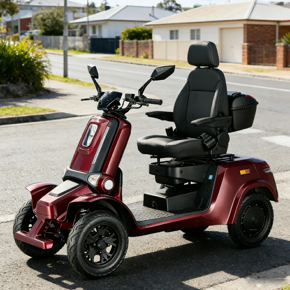 ROLLUX E4 800W×2 4-Wheel Mobility Scooter 300KG Weight Capacity with Lead-Acid Battery - Red - Image 2