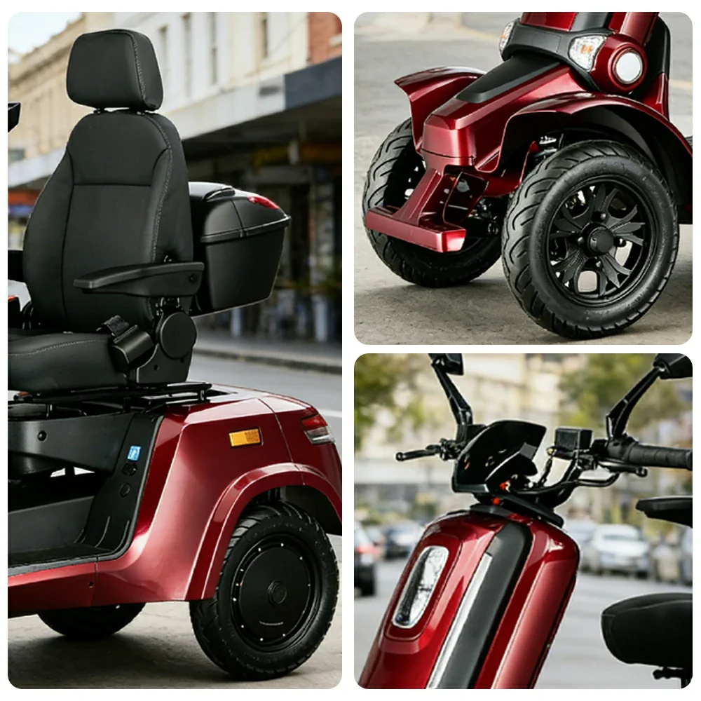 ROLLUX E4 800W×2 4-Wheel Mobility Scooter 300KG Weight Capacity with Lead-Acid Battery - Red - Image 3