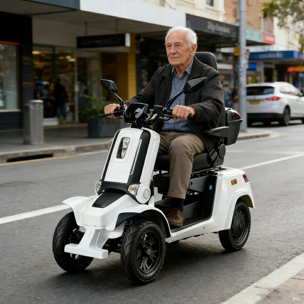 ROLLUX E4 800W×2 4-Wheel Mobility Scooter 300KG Weight Capacity with Lead-Acid Battery - White - Image 5