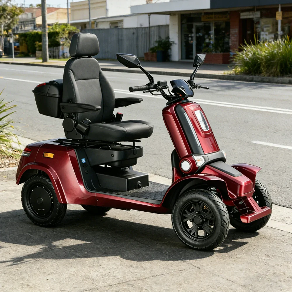 ROLLUX E4 800W×2 4-Wheel Mobility Scooter 300KG Weight Capacity with Lithium Battery - Red - Image 4