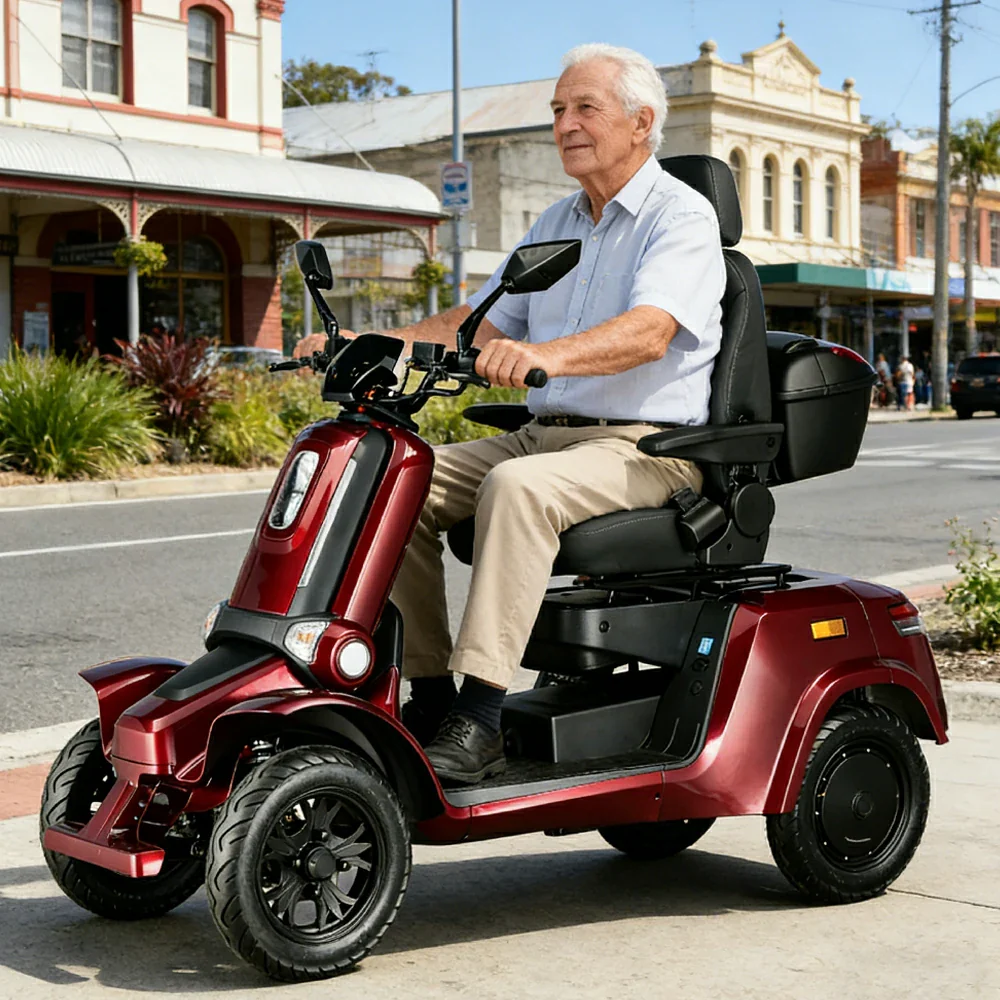 ROLLUX E4 800W×2 4-Wheel Mobility Scooter 300KG Weight Capacity with Lithium Battery - Red - Image 5