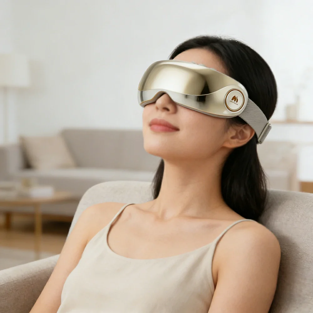 RELAXA Eye Massager with Hydrating Mist Deep Relaxation Pressure Point Massage Wireless Portable Design - Gold - Image 4