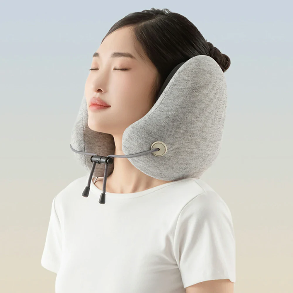 RELAXA Heated Neck Support Massager, Temperature-Controlled Heat & Kneading Massage, Plush Fabric, Ergonomic U-Shaped 3D Design - Grey - Image 4
