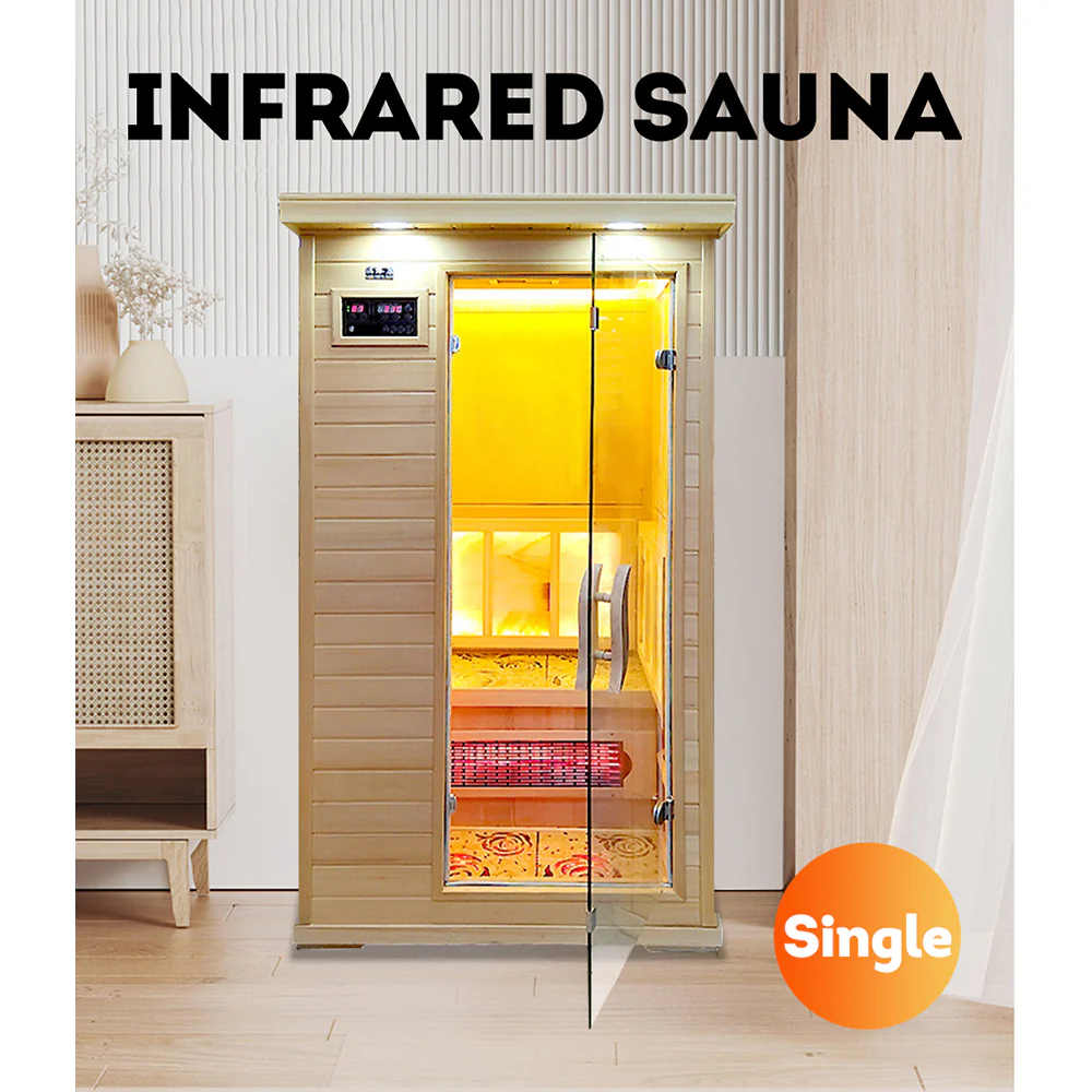 LUXORA YUF001 Heater 1 Person Sauna Infrared Sauna Home SPA W/ LED Square Lamp - Oak - Image 3