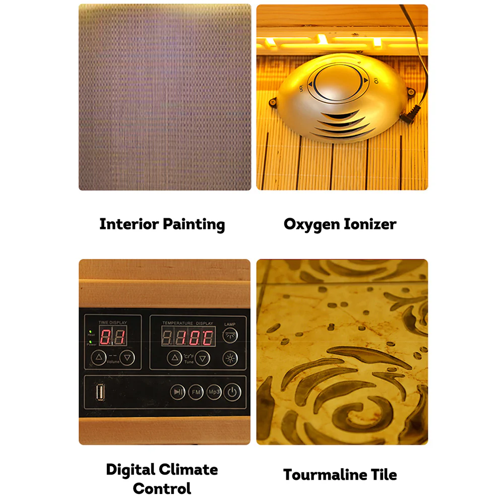 LUXORA YUF001 Heater 1 Person Sauna Infrared Sauna Home SPA W/ LED Square Lamp - Oak - Image 5