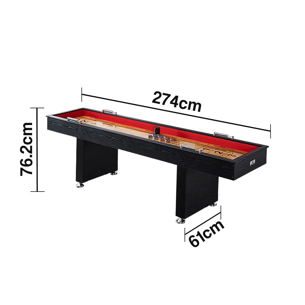SHUFLEX 9FT Shuffleboard Table - Solid Wood Construction, Built-In Storage Legs, Smooth Metal Pucks, Adjustable Leveling Feet, Indoor Game Table - Black Wood Grain - Image 5
