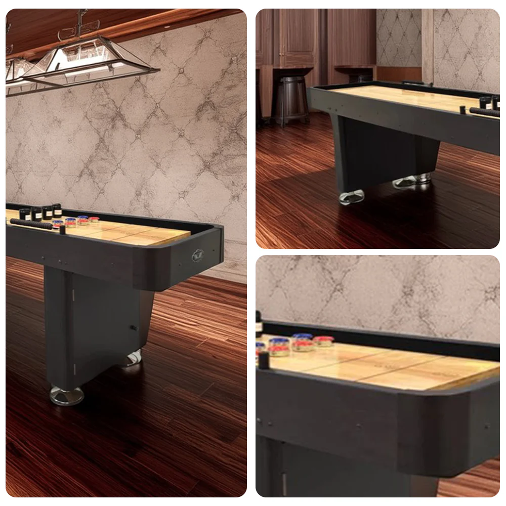 SHUFLEX 9/12/14/16FT Solid Wood Shuffleboard Table - Professional Hardwood Playing Surface, Smooth Stable Roll, Heavy-Duty Construction, Indoor Game Table - Black - Image 3
