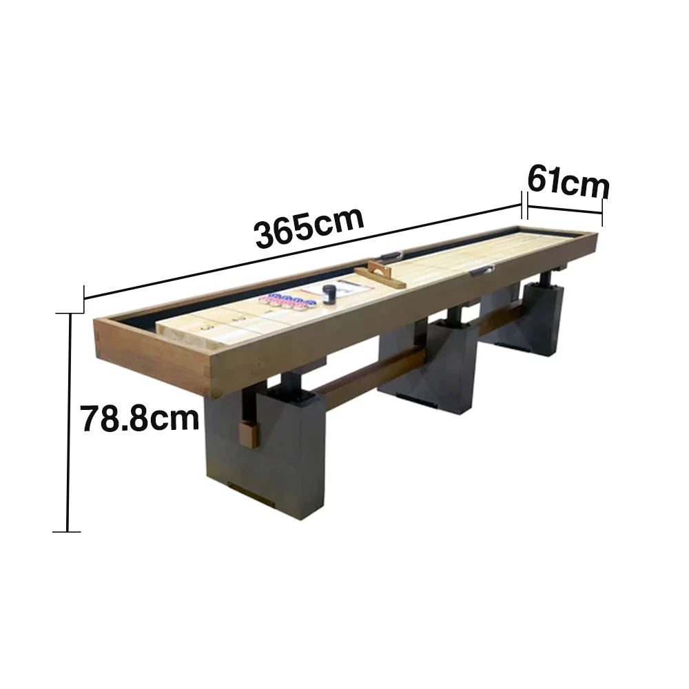 SHUFLEX 12FT Solid Wood Shuffleboard Table - Professional Hardwood Playing Surface, Smooth Stable Roll, Heavy-Duty Frame, Indoor Game Table - Brown Wood Grain - Image 5