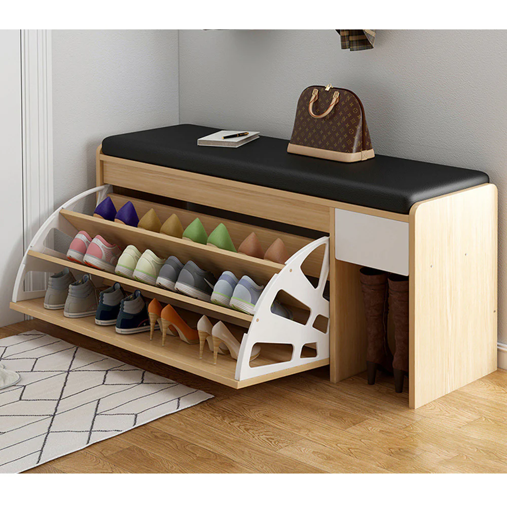 LIVARA 100cm Length Leather Seat Cushion Shoe Cabinet - Image 2