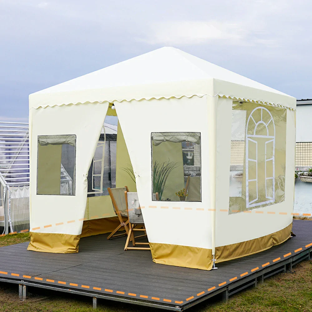 SOLARA Outdoor Canopy - Heavy-Duty Pavilion with Triangular Reinforcement, 10cm Thick Posts, Waterproof Polycarbonate Roof with Curtains - 3x3m Standard Model - Yellow - Image 2