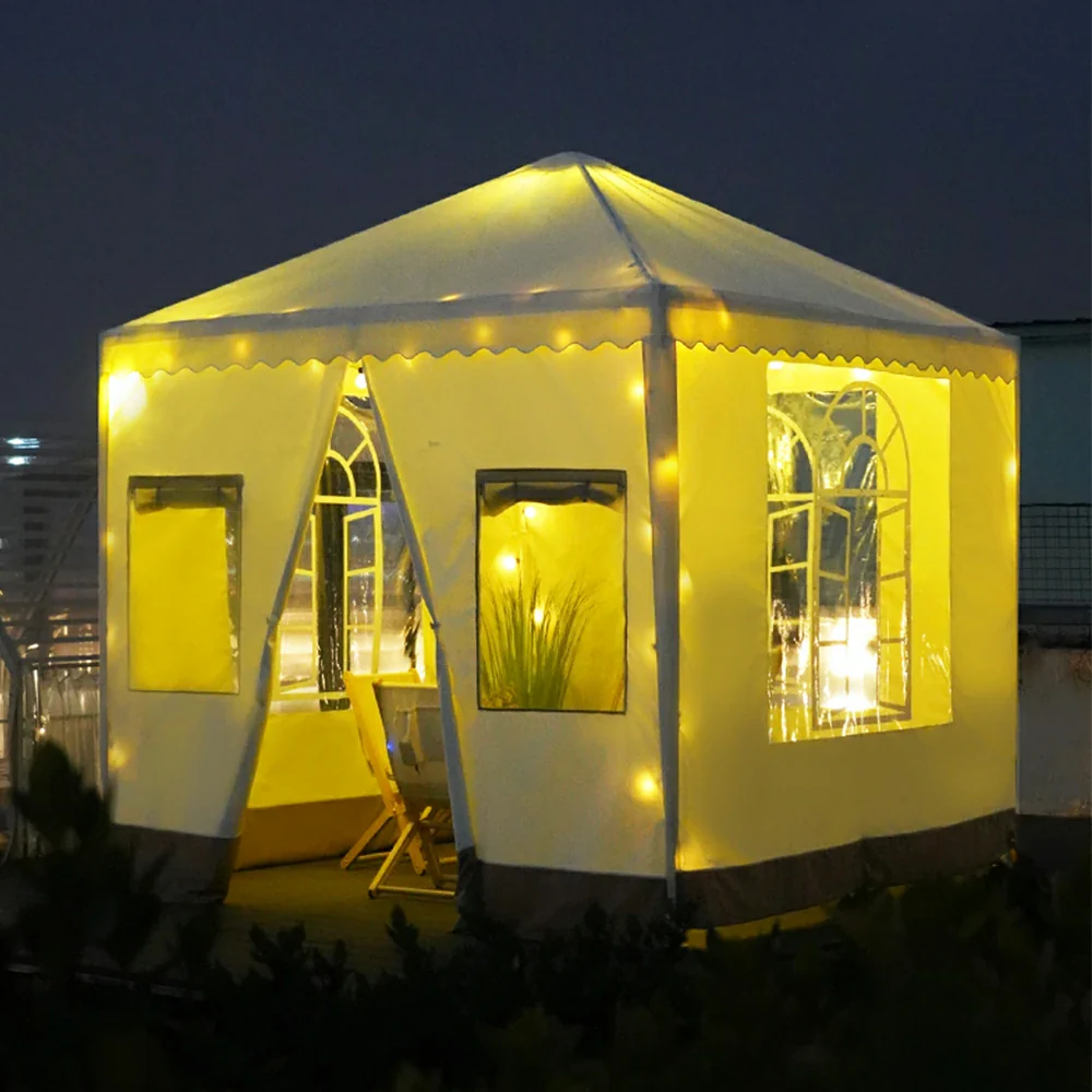 SOLARA Outdoor Canopy - Heavy-Duty Pavilion with Triangular Reinforcement, 10cm Thick Posts, Waterproof Polycarbonate Roof with Curtains - 3x3m Standard Model - Yellow - Image 4